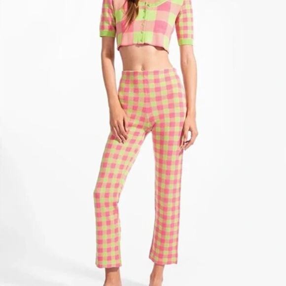 Staud Gingham Print Pant Pink / Green Size XS